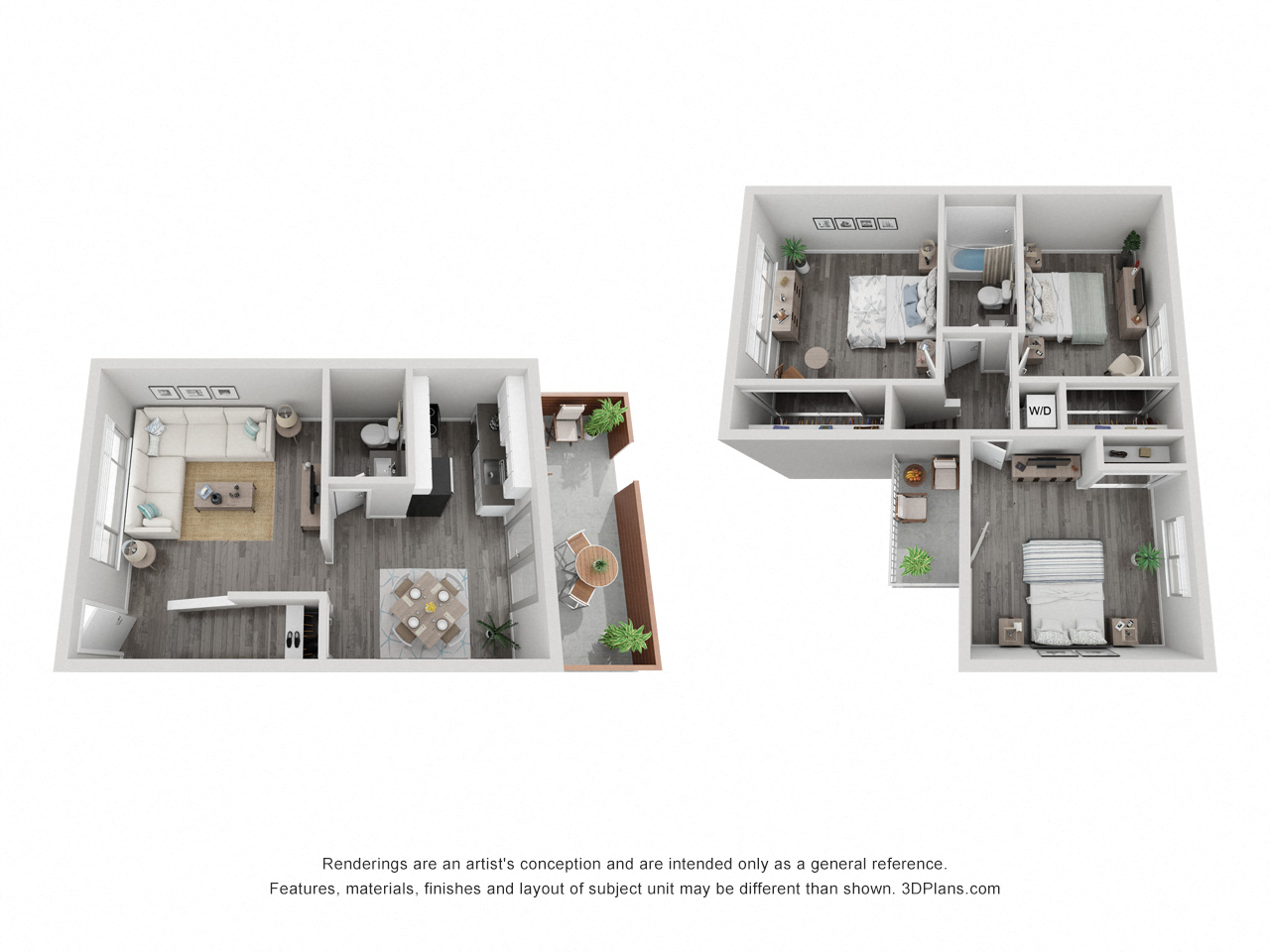 Floor plan for 3 beds, 1.5 baths, 1265 sqft